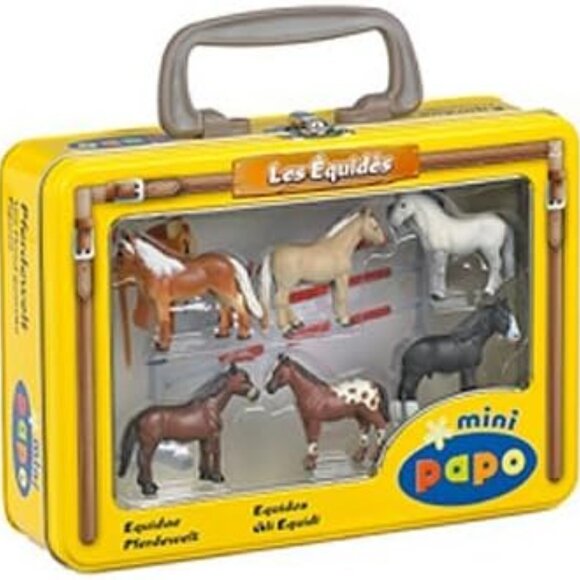Papo Mini Horses Hand painted figurines in Tin Case New Sealed Age 3+ - Picture 3 of 8
